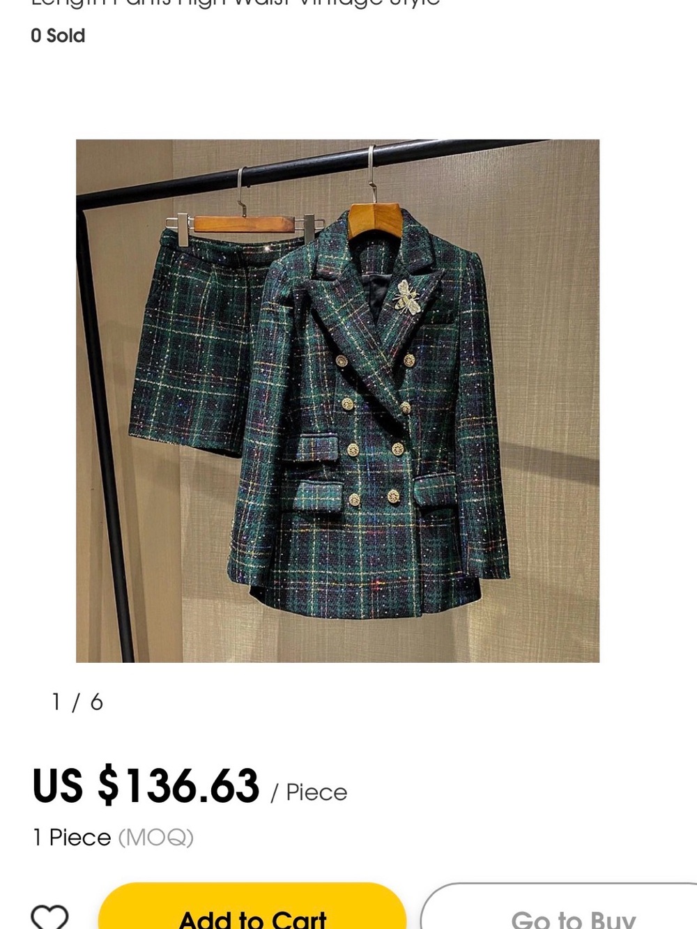 Girls' Dark Green Plaid Tweed 2 piece Blazer with Skort Set Sz 10-12 - Picture 4 of 16